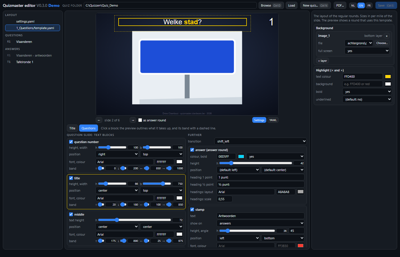 De editor met template.yaml open