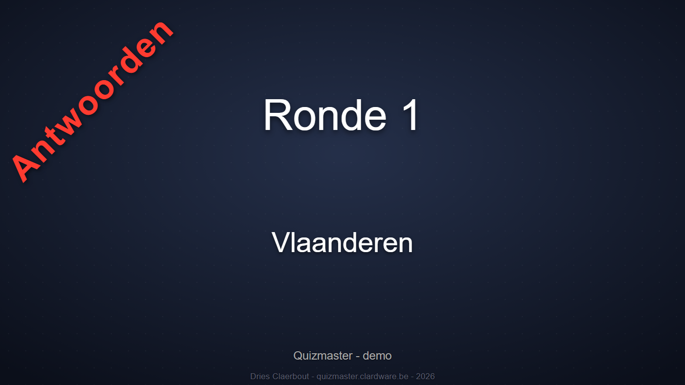 De openingsdia van de antwoordenronde met de stempel Antwoorden