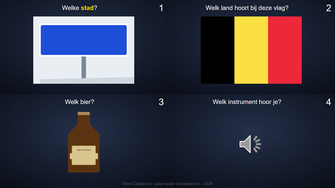 De slotdia met alle vragen in een raster
